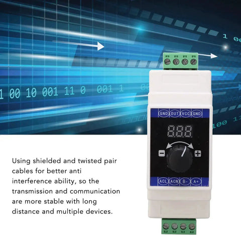 Adjustable 0 To 22 Milliamp Current Signal Simulator with 3-digit display on a rail mount for PLC debugging and testing.