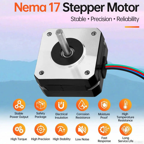 Nema 17 stepper motor with high torque and reliability features for CNC, 3D printer, and DIY robot upgrades