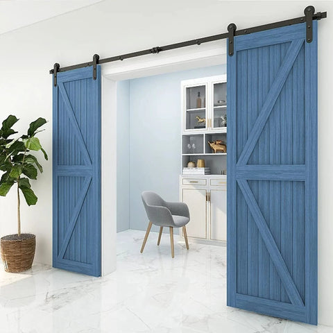 Heavy Duty Sliding Barn Door Hardware Kit For Double Doors Beefed Up Adjustable Track From 122-400Cm Bypass Sliding System