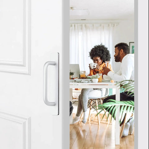 Two Pack 5.83 Inch Adhesive Cabinet Handles Self Stick Instant Install Drawer Pulls on white door for sliding wardrobe closet screen doors