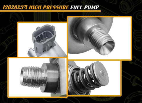 Close-up of High Pressure Electric Fuel Pump For GM 3.6L V6 Cars And SUVs Fits Camaro Traverse Enclave Lacrosse Buick Allure Cadillac CTS STS GMC Acadia Saturn Outlook 2008-2011 2009-2017 Replacement Part showing connectors and spring mechanism.
