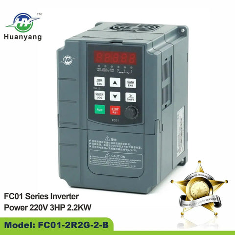 Beefy VFD Variable Frequency Drive front view, 1 or 3 phase input, 3 phase output, 220V, 3HP, FC Series with RS-485 and potentiometer.