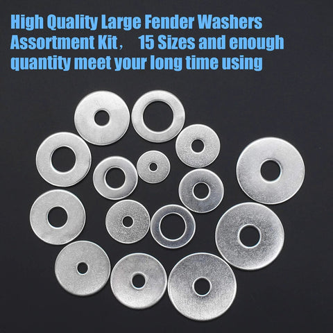 Large 304 stainless steel fender washer assortment kit, 220 pieces in 15 sizes