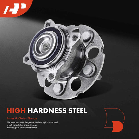 Rear Wheel Bearing And Hub Assembly 5 Lug Fit For Honda CRV 2007 To 2011, Accord Crosstour 2010 To 2011, Crosstour 2012 To 2015 FWD Only Replacement With Heavy Duty Ball Bearing showing high carbon steel material