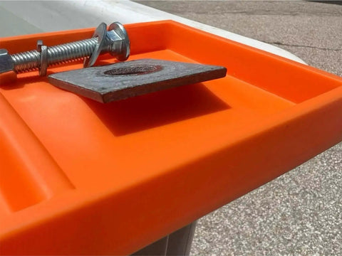 Close-up of orange Glove Friendly Utility Rack Tray With Raised Center For Small Parts Heavy Duty Polymer Bucket Organizer