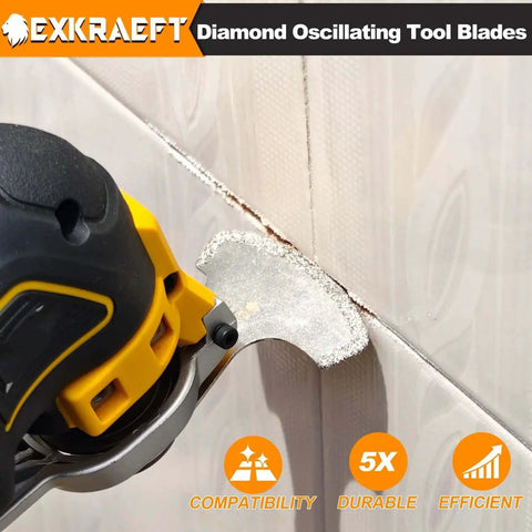 Diamond Oscillating Tool Blades 5 Piece Set for Grout Removal Tile Mortar Concrete Masonry fits tool cutting grout