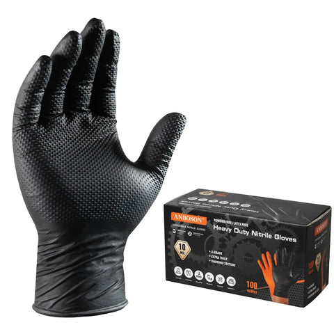 10 Mil Diamond Textured Nitrile Gloves Heavy Duty Latex Free Powder Free X Large shown with packaging box
