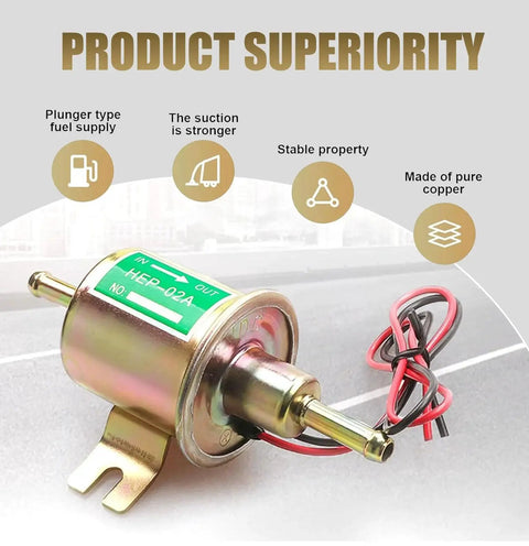 Gold 12V Low Pressure Electronic Fuel Pump For Most Cars Replacement Part with copper and aluminum construction, side view