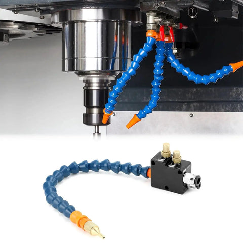Mist Coolant Lubrication Spray System For CNC Lathe Milling And Drill Machines Boosts Cutting Speeds Extends Tool Life Slashes Coolant Use By Over Eighty Percent And Slashes Machining Costs While Keeping Work Areas Clean attached to CNC machine