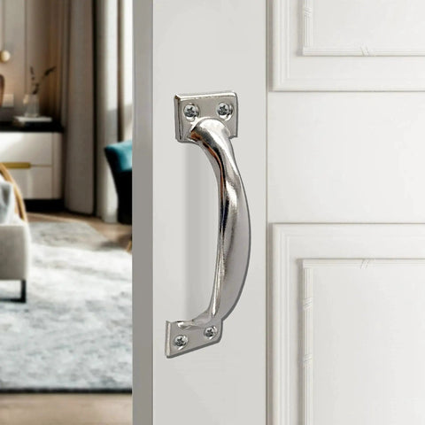 Door with 12Pcs 4 Inch Metal Gate Pull Handles Vintage Barn Door Pulls For Cabinets Drawers Doors Fences Garage And More With Mounting Screws Heavy Duty Iron Rustproof Silver Finish For Interior Exterior Use
