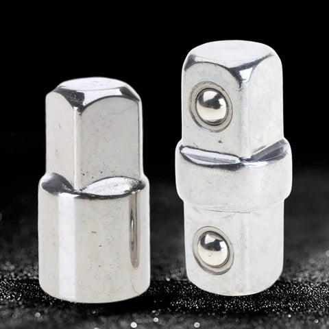 Front view of ouquckl 3/8-inch sleeve adapter, chrome-plated carbon steel, double-ended male square drive