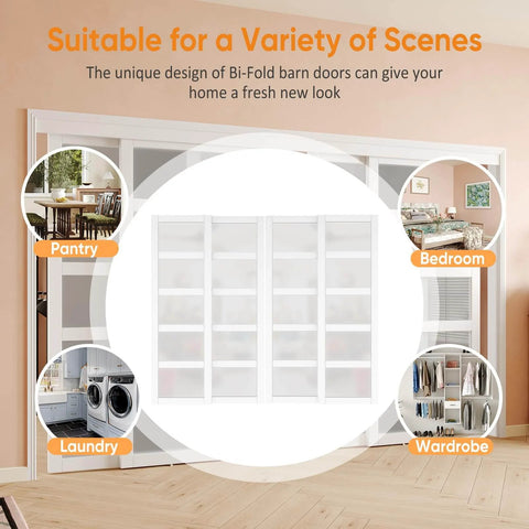 Double Sliding Closet Door Set 120 Inches Wide By 80 Inches High With 5 Lite Frosted Glass Panels, suitable for various rooms.