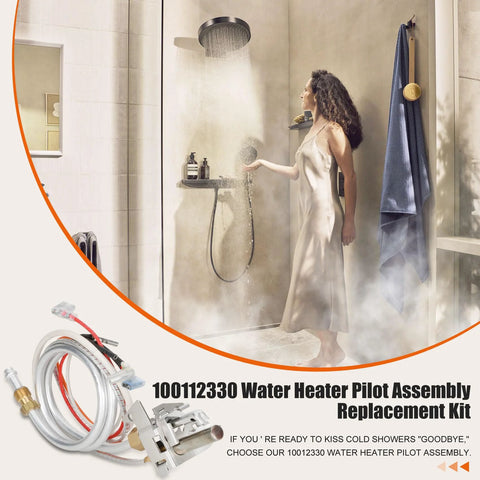Water heater pilot assembly kit with hoses and fittings, model 100112330 for Whirlpool and A.O. Smith water heaters.