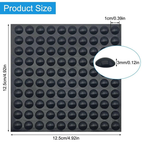 Black Round Adhesive Bumper Pads 300 Pcs Combo Pack product size chart with 3mm thickness detail