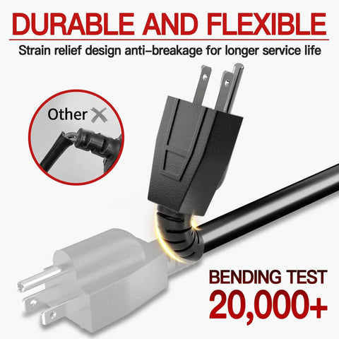 Close-up of Outdoor 25 Ft Extension Cord 16 AWG SJTW 125V 13A Weatherproof ETL Listed plug with flexible strain relief design.
