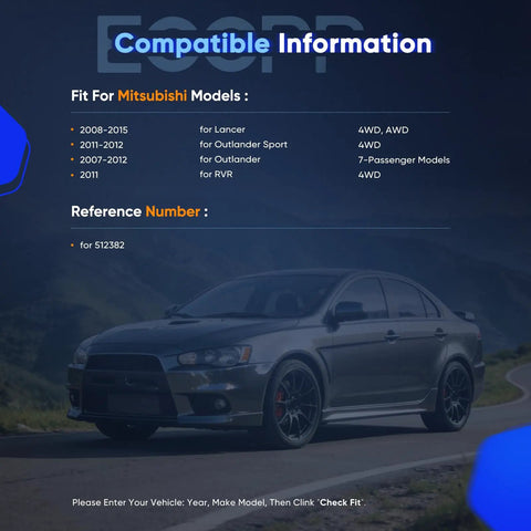 Mitsubishi Lancer compatible information with reference number 512382 for Rear Wheel Hub Bearing Assembly 512382 For Mitsubishi Lancer Outlander Sport RVR 2007 To 2015 5 Lug With ABS Direct Fit OE Quality 2 Piece Set For Easy Installation And Durable Performance