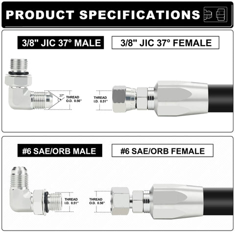 ANCIMOON 5pcs 3/8 in hydraulic hose fittings 90-degree elbow, 3/8 JIC 37° male and female, #6 SAE/ORB male and female