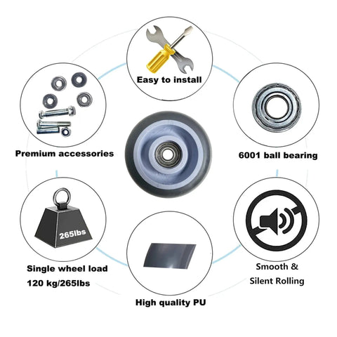 4 Inch Heavy Duty Plate Casters With 265 Lbs Per Wheel And 530 Lbs Total Capacity, PU Wheels With Ball Bearings, installation diagram