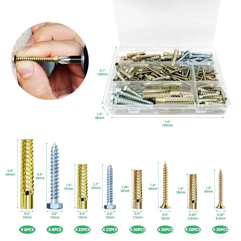 180Pcs 90 Sets Steel Wall Anchor And Screw Kit In Four Sizes 5x30mm, 6x32mm, 8x38mm, 10x60mm For Concrete, Hollow And Wooden Walls