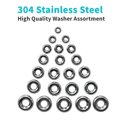 Countersunk cup washers, 304 stainless steel, assortment set (#4–#16), 295 pcs
