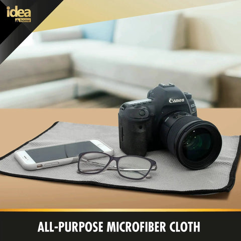 Premium Microfiber Cleaning Cloth 16x24 Ultra Absorbent Streak Free Pack of 2 with camera, phone, and glasses