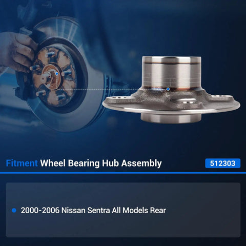 Rear Wheel Bearing Hub Assembly 512303 for Nissan Sentra 2000-2006 Non ABS Replacement with 5.83 inch flange and 4.5 inch bolt circle