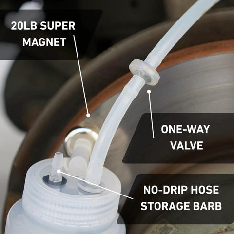 Cal-Spec brake bleeder kit with translucent tubing, 16 oz catch bottle, no-drip hose barb, one-way valve