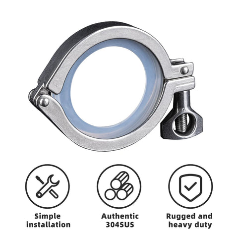 2 inch stainless steel tri-clamp with blue silicone gasket and wing-nut clamp