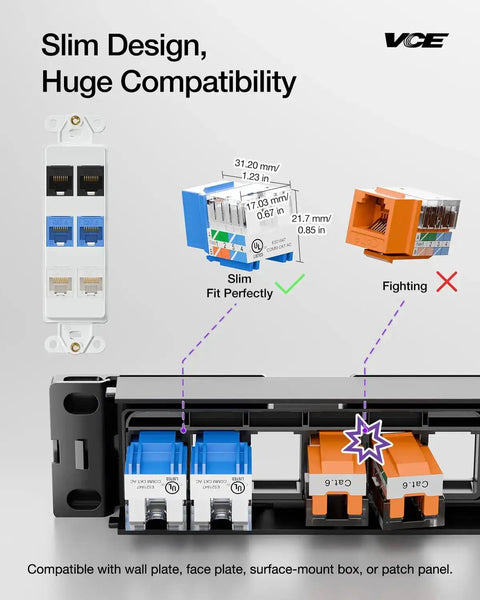 10Gbps Cat6 Keystone Jack Inserts 25 Pack 90 Degree Punch Down RJ45 Adapter Plug And Play Slim Profile UL Listed Blue Ideal For Patch Panels Wall Plates Surface Mount Boxes And Network Upgrades