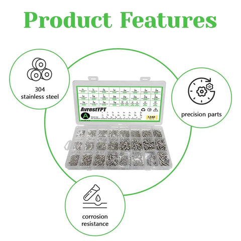 Stainless Steel Micro Screws And Nuts Kit 1240Pcs Metric M1 To M3 Assortment With Phillips Pan Head, organized in a box