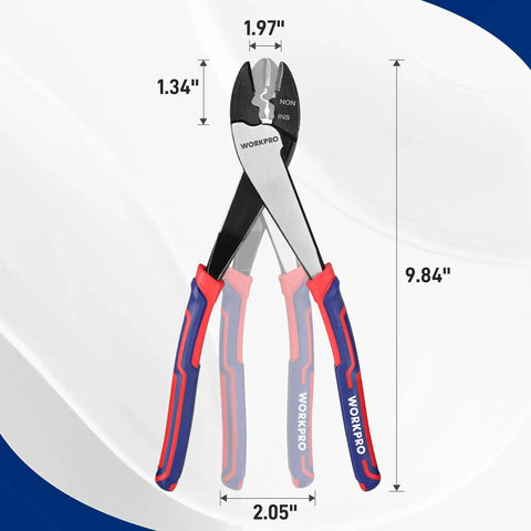Heavy Duty Wire Cutter Crimper Tool For 10 To 22 AWG Terminals And Connectors Insulated And Non Insulated, dimensions shown