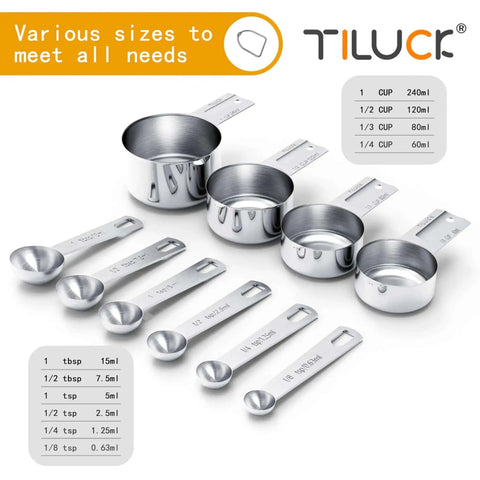 Stainless Steel Measuring Cups And Spoons Set 10 Piece Kitchen Gadgets For Cooking And Baking Premium Food Grade 18/8 Stainless Steel