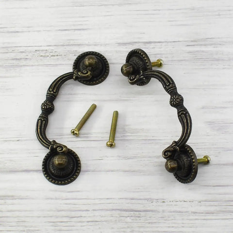 Two Pack 3 Inch Bronze Vintage Antique Style Drawer Pull Handles For Cabinets Dressers Cupboards And Wardrobes with screws