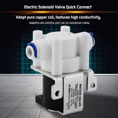 DC 12V Solenoid Valve Normally Closed For Water Purifier And Filter Systems With Copper Coil And Plastic Body on display