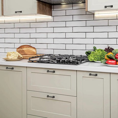 Modern kitchen with 30 Pack Solid 3 Inch Center To Center Square Arch Cabinet Pulls Matte Black for pantry cabinets and drawers.