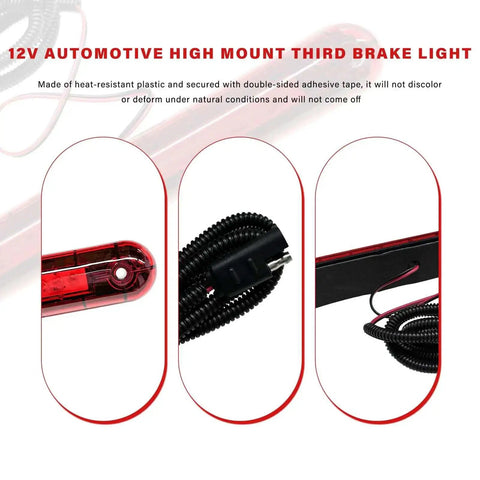 Close-up of High Mount 24 LED Third Brake Light for sedans, SUVs, and trucks highlighting durable 12V waterproof design.