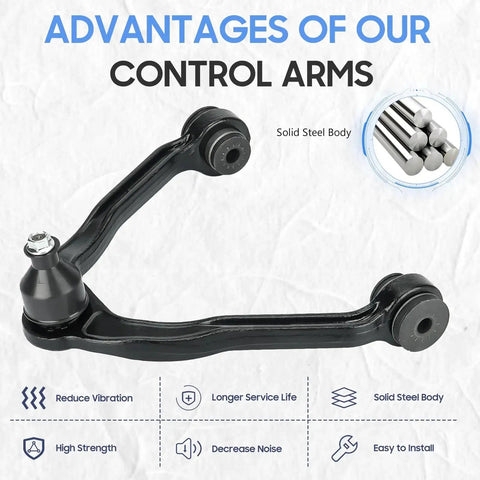 Front upper control arm with ball joint, black steel, side view