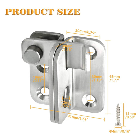 Heavy Duty Stainless Steel Flip Gate Latch For Shed Doors And Barn Fence Locks With Brushed Finish Size S with dimensions and screws