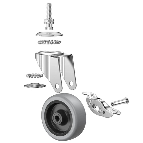 YEEMIGO 3-inch stem caster wheels with locking brake, M8-1.25 threaded stem, soft rubber non-marking, set of 4