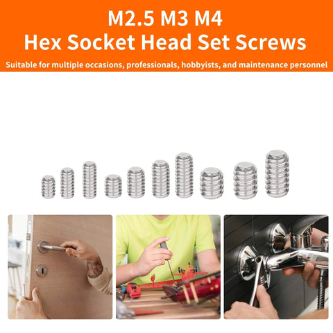 500Pcs Stainless Steel Set Screws Assortment Kit With Allen Head Grub Screws for Bathroom Fixtures and Towel Bar Sizes M2.5 M3 M4