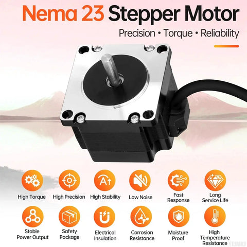 Beefy Nema 23 Stepper Motor 1.8 Degree Bipolar 2-Phase High Torque 0.72Nm 101.96 Oz-In shown with features list