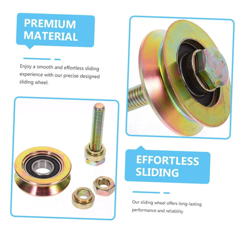 Close-up of 50mm heavy duty sliding shower door rollers with U shaped track replacement wheels for industrial bathroom doors.