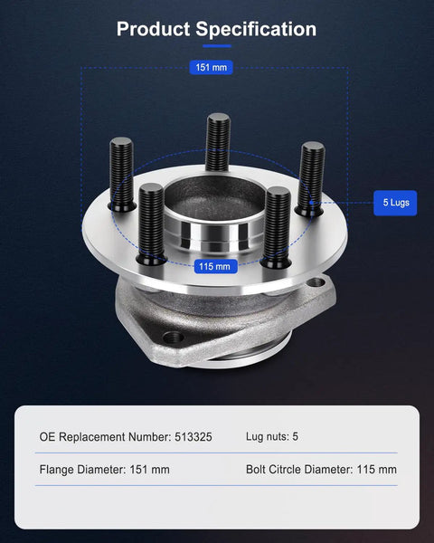 Beefed-Up Front Wheel Hub And Bearing Assembly For Dodge Challenger And Charger Chrysler 300 - 5-Lug Without ABS 2012-2020
