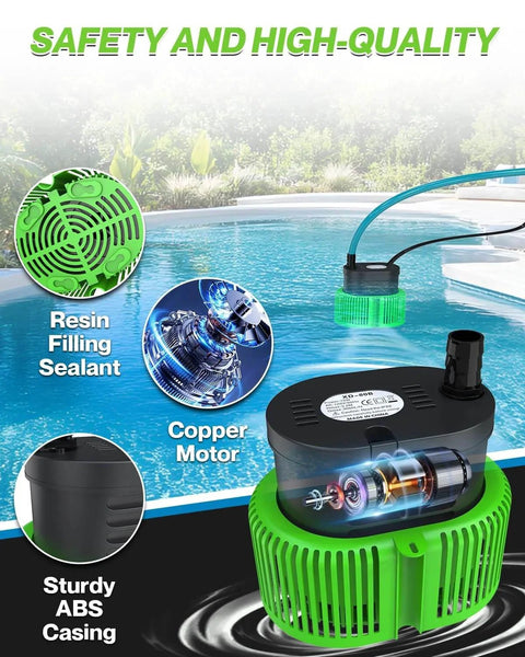 Pool Cover Pump Above Ground Submersible Water Sump Pump For Swimming Pool Water Removal With Drainage Hose IPX8 ABS Housing