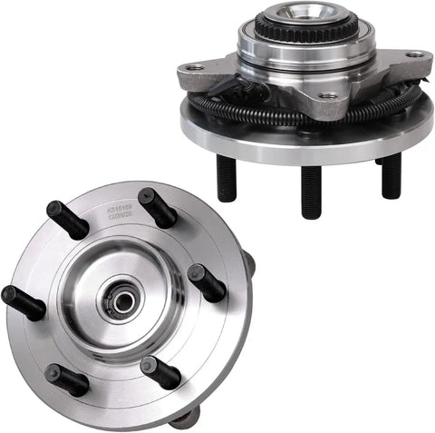 4WD Front Wheel Bearing Hub Brake Kit For 2015 2016 2017 Ford F-150 6 Lug With Front Ceramic Brake Pads Rotors Hubs And Brake Cleaner Fluids Included Today - close-up of hub assembly components