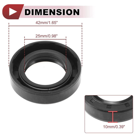 Five Pack Rotary Shaft Oil Seals High Pressure 25x42x10mm Black Nitrile Rubber 70 Durometer showing dimensions