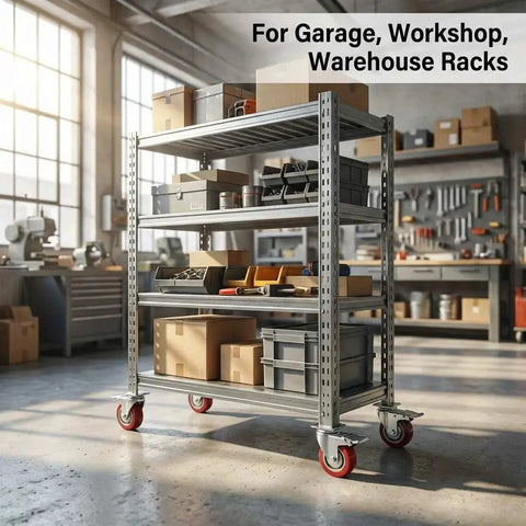 Three Inch Caster Wheels For Boltless Shelving Racks, 500 Lb Load Capacity Per Wheel, Four Pack Garage Storage And Workshop Mobility Accessories