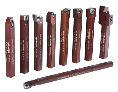 Nine Piece Three Eighths Inch Shank Pro Grade Indexable Carbide Turning Tool And Boring Bar Set With Ten Extra Carbide Inserts
