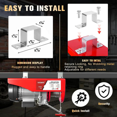 Wireless Electric Hoist 440Lb Winch With 328 Ft Remote Emergency Stop For Garage shown with mounting brackets