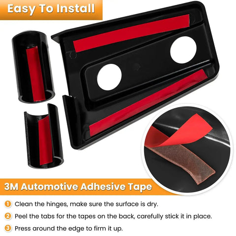 Door Hinge Trim Kit for Wrangler JK JKU 2007-2018 Black 8 Piece with 3M adhesive installation details